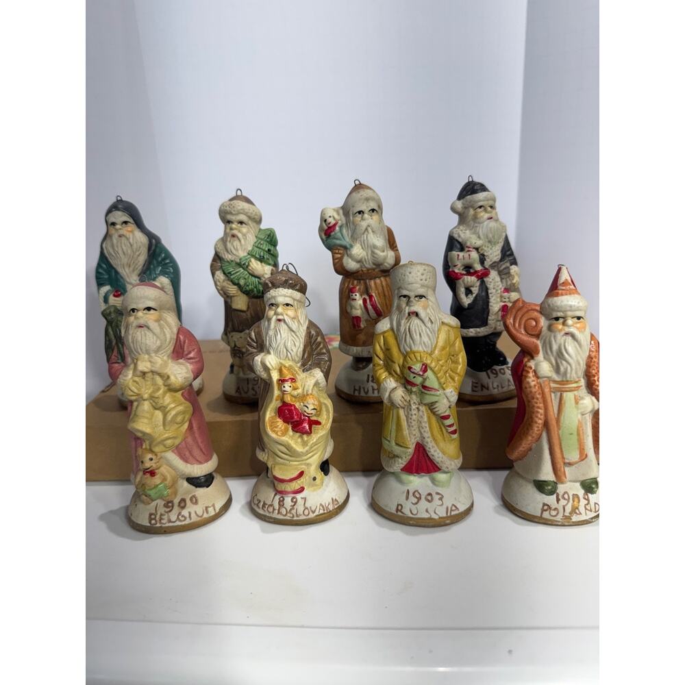 Vintage 1990s Hermitage Santas of the World Ornaments 8 Pc. Set of Santa Clauses